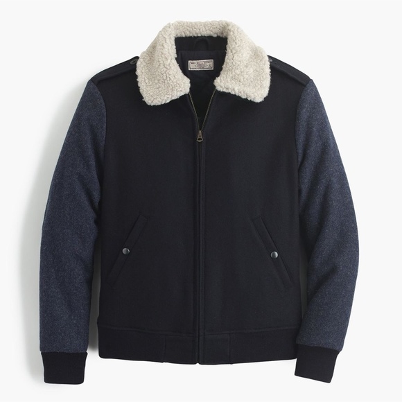 J. Crew x Wallace & Barnes Sherpa-Collar Contrast Wool Bomber Jacket - Picture 2 of 6